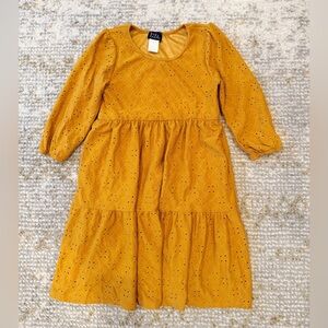 lilt Mustard Eyelet Tiered Long-Sleeve Dress